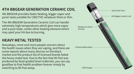 Jednorazowy olej Vape Pod CBD / THC Modny BBTANK Mi POD 350mAh Bateria ceramiczna cewka Pod Vape